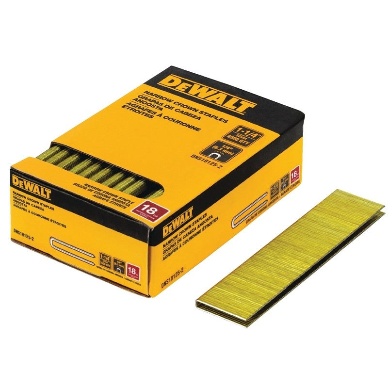 DEWALT DNS18125-2 Crown Staple, 1/4 in W Crown, 1-1/4 in L Leg, 18, Steel