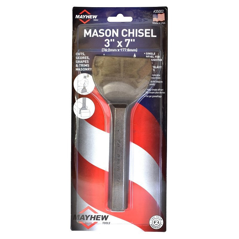 Mayhew 35002 Mason Chisel, 3 in W Blade, 11-1/4 in OAL, HCS Blade