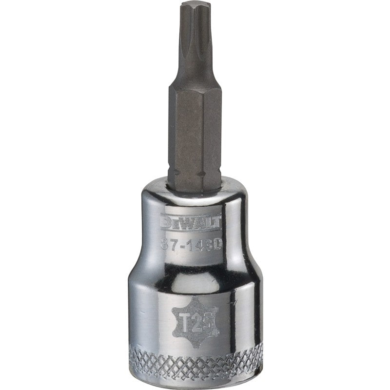 DEWALT DWMT87143OSP Torx Bit Socket, T25 Tip, 3/8 in Drive, Polished Chrome Vanadium