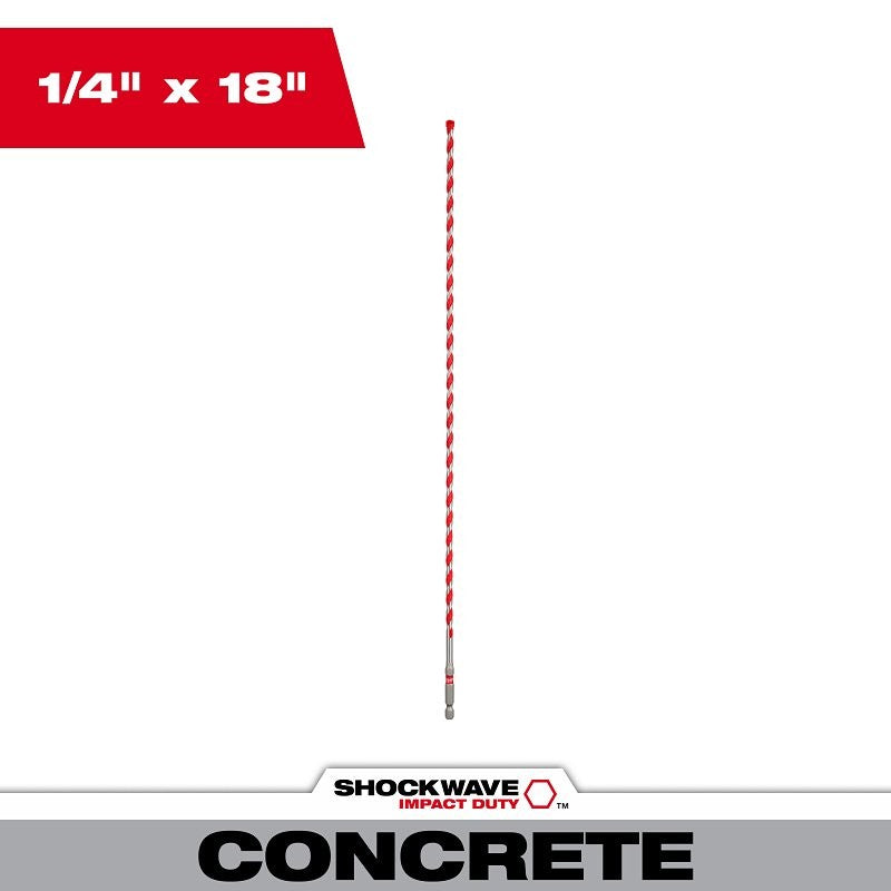 Milwaukee SHOCKWAVE Impact Duty 48-20-9013 Hammer Drill Bit, 1/4 in Dia, 18 in OAL, Wide Flute, 1/4 in Dia Shank
