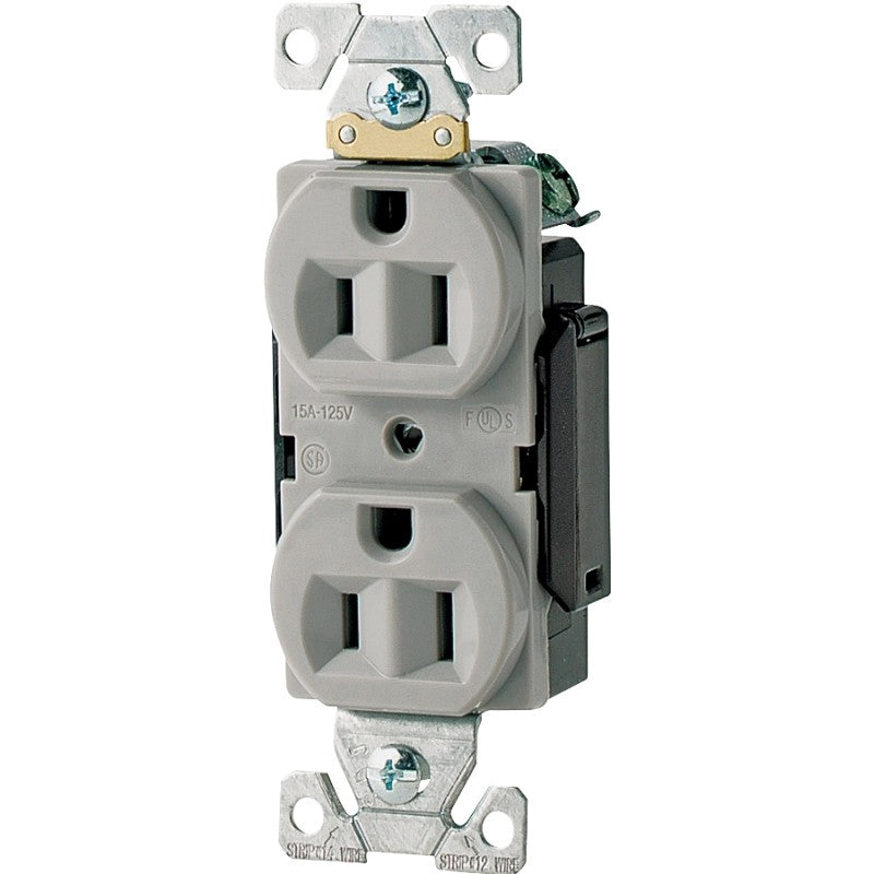 Eaton Cooper Wiring AH5252 AH5252W Duplex Receptacle, 2 -Pole, 15 A, 125 V, Back, Side Wiring, NEMA: 5-15R, White