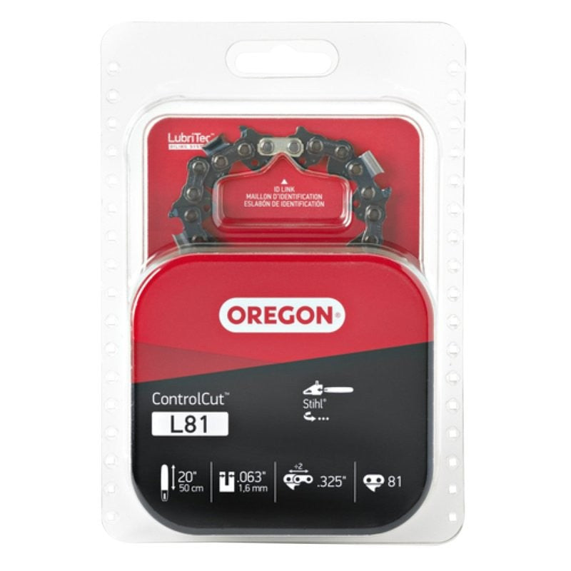 Oregon L81 Chainsaw Chain, 20 in L Bar, 0.63 Gauge, 0.325 in TPI/Pitch, 81-Link