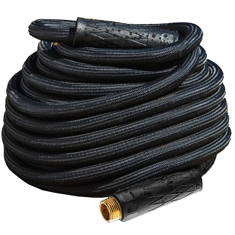 HydroSteel Pro 8588 Water Hose with Brass Nozzle, 3/8 in, 100 ft L, Rubber/Vinyl, Black