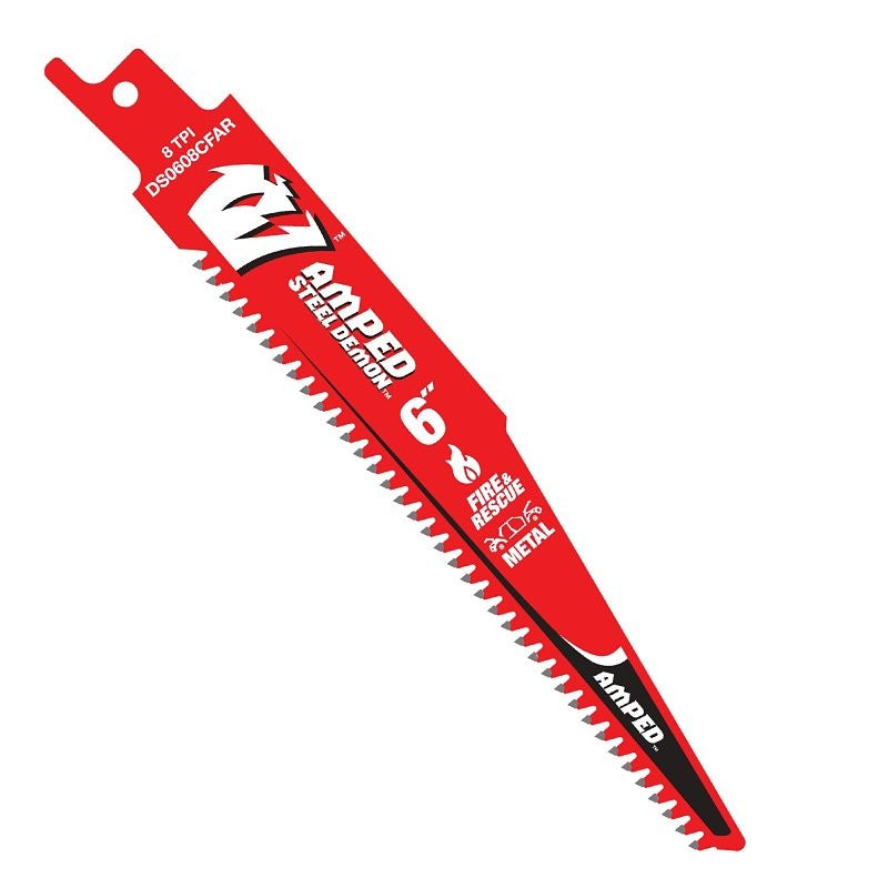 Diablo AMPED Steel Demon Series DS0608CFAR10 Reciprocating Saw Blade, 6 in L, 8 TPI, Carbide Cutting Edge