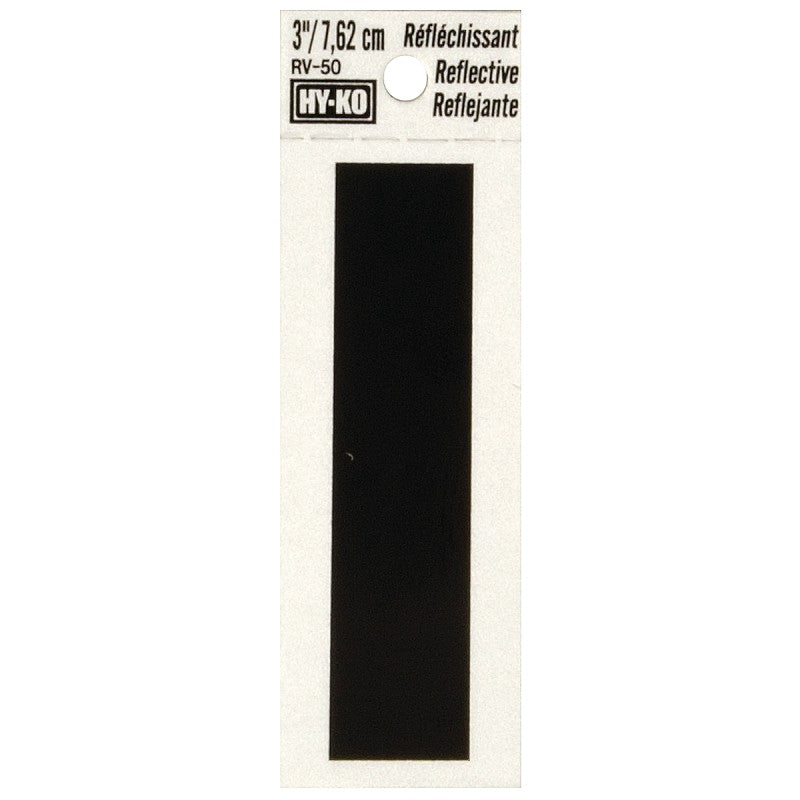 Hy-Ko RV-50/I Reflective Letter, 2-1/2 in W x 4 in H Dimensions, Character: I, 3 in H Character, Black Character, Vinyl (Pack of 10)