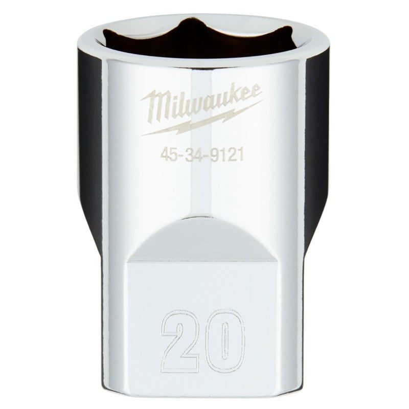 Milwaukee 45-34-9121 Socket, 20 mm Socket, 1/2 in Drive, 6-Point, Chrome Vanadium Steel, Chrome