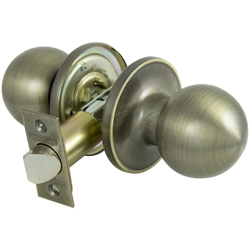 ProSource T3830V-PS Passage Knob, Metal, Antique Brass, 2-3/8 to 2-3/4 in Backset, 1-3/8 to 1-3/4 in Thick Door