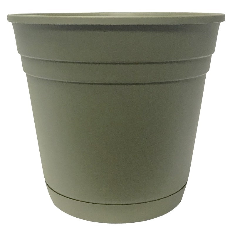 Southern Patio RN0812OG Planter with Saucer, 8 in Dia, Round, Poly Resin, Olive Green, Matte (Pack of 12)