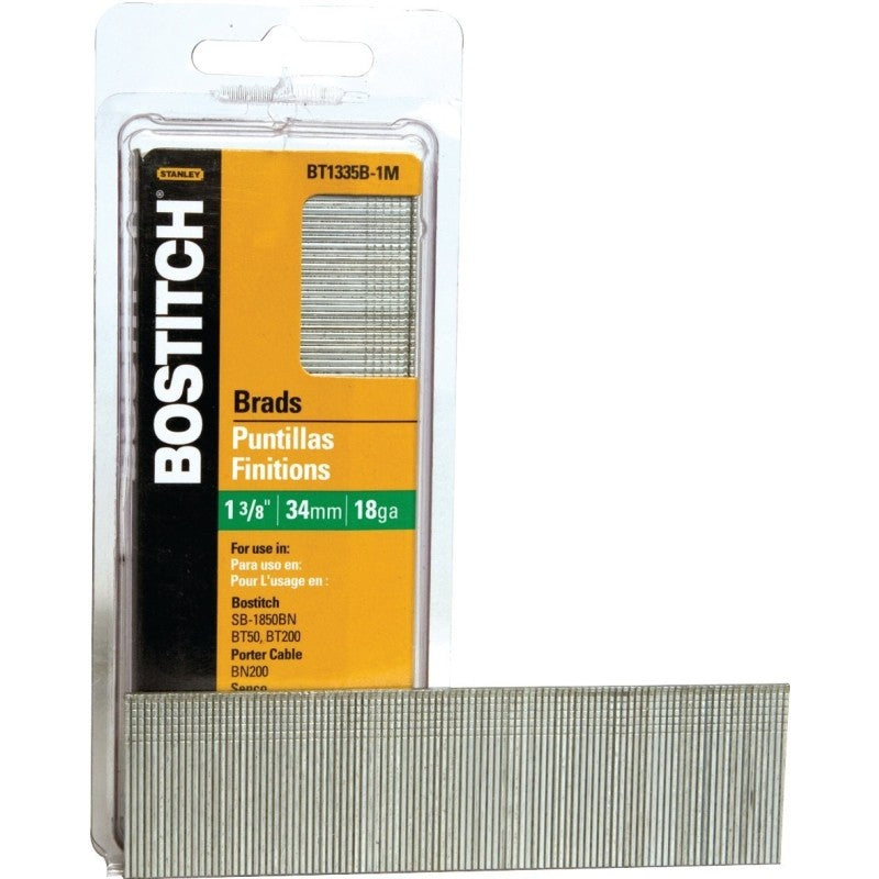 Bostitch BT1335B-1M Series Nail, Glue Collation, 1-3/8 in L, 18 Gauge, Steel, Coated, Brad Head, Smooth Shank, 1000/PK (Pack of 10)