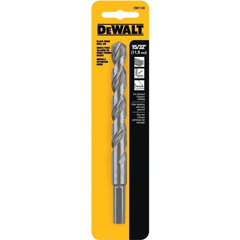 DEWALT DW1130 Jobber Drill Bit, 15/32 in Dia, 5-7/8 in OAL, Parabolic Flute, 15/32 in Dia Shank, Round Shank (Pack of 3)