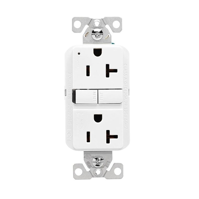 Eaton GF20W-BX-L Receptacle, 125 V, 20 A, NEMA: 5-20R, GFCI Socket, Back, Side Wiring, White (Pack of 10)