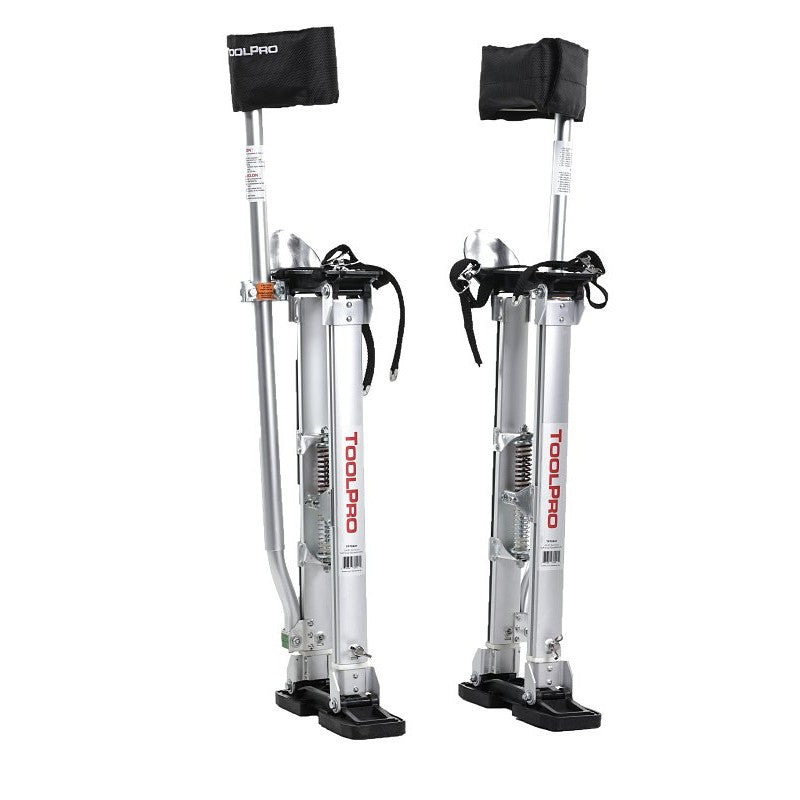Toolpro TP72440 Adjustable Stilts, 225 lb, 24 in Min H, 40 in Max H, Metal Strap, Aluminum