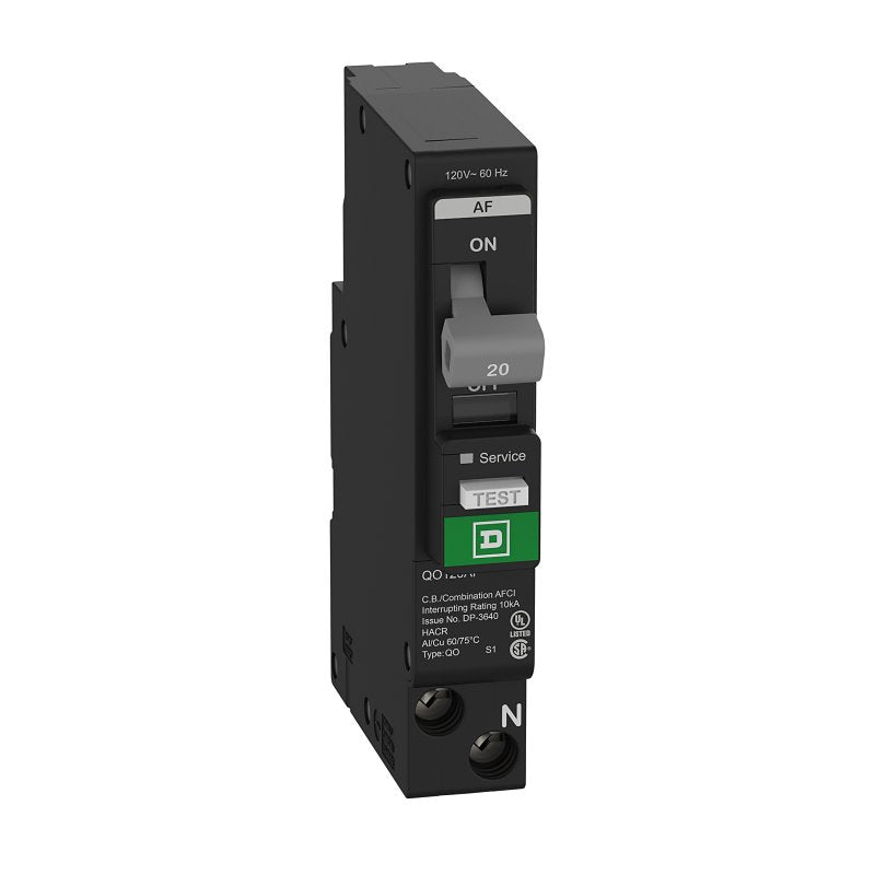 Square D QO QO120PAFC Miniature Circuit Breaker, Combination Arc Fault, 20 A, 1-Pole, 120 VAC, Plug-In (Pack of 3)