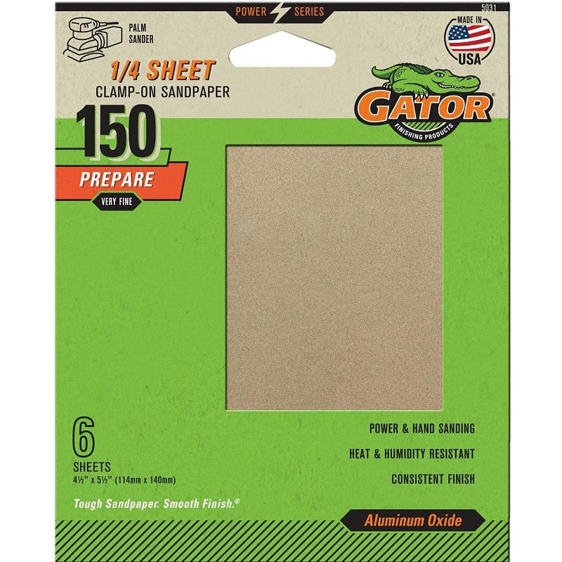 Gator 5031 Sanding Sheet, 4-1/2 in W, 5-1/2 in L, 150 Grit, Paper Backing