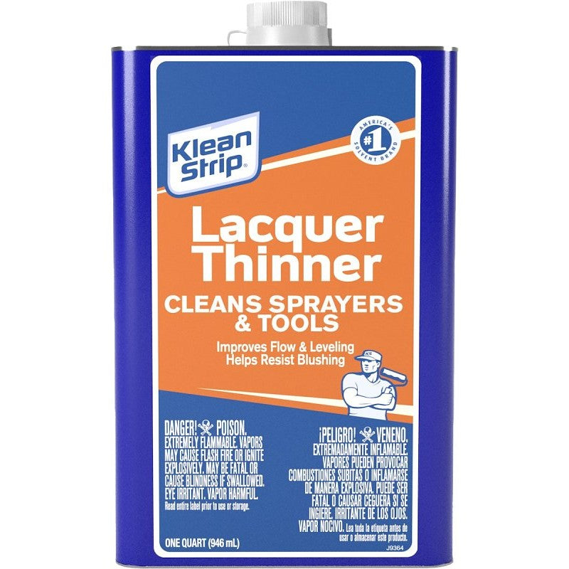 Klean Strip QML170 Lacquer Thinner, Liquid, Free, Clear, Water White, 1 qt, Can (Pack of 6)