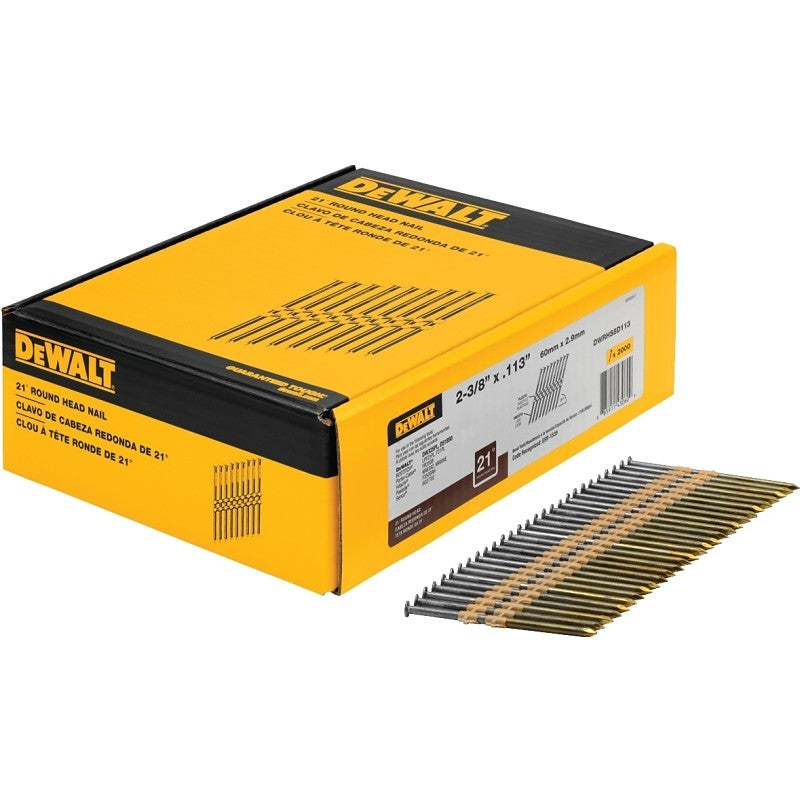 DEWALT DWRHS8D113 Series Framing Nail, Plastic Strip Collation, 2-3/8 in L, 9 Gauge, Steel, Bright, 0.11 in Diameter