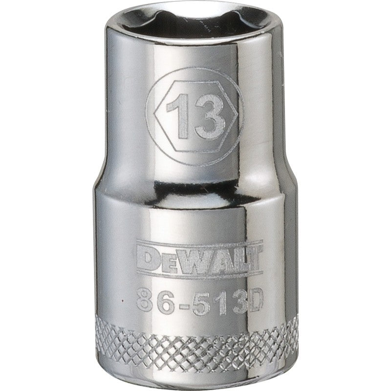 DEWALT DWMT86513OSP Drive Socket, 13 mm Socket, 1-1/2 in OAL, 1/2 in Drive, 6-Point, Vanadium Steel, Polished Chrome