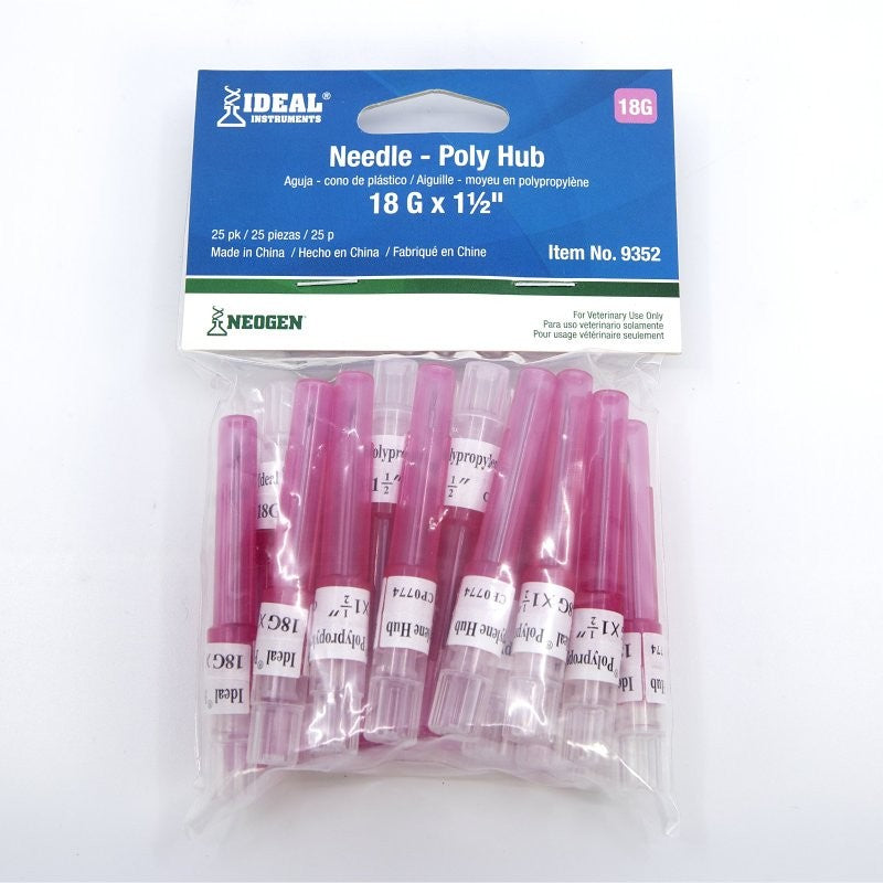 Neogen 9352 Hub Needle, Polypropylene, 18 ga, 1-1/2 in L, 25/PK