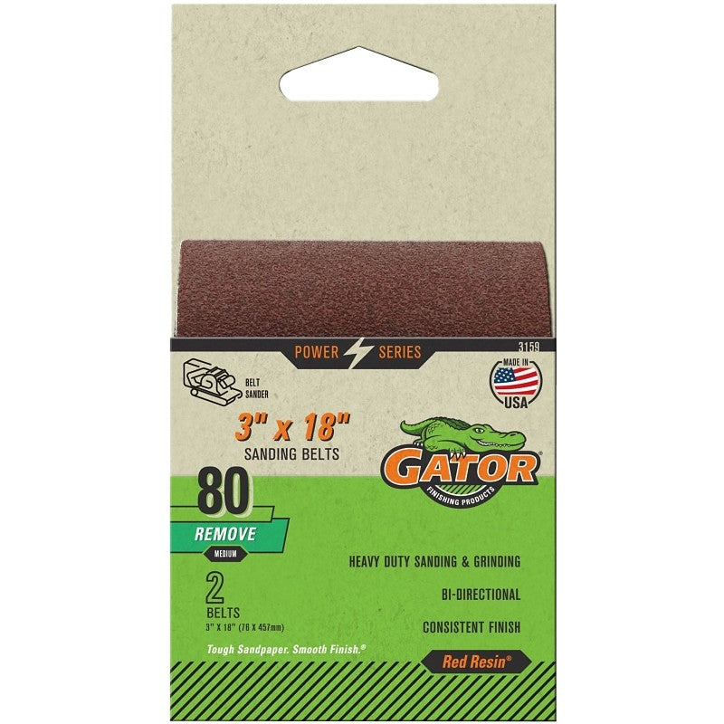 Gator 3159 Sanding Belt, 3 in W, 18 in L, 80 Grit, Aluminum Oxide Abrasive, Medium