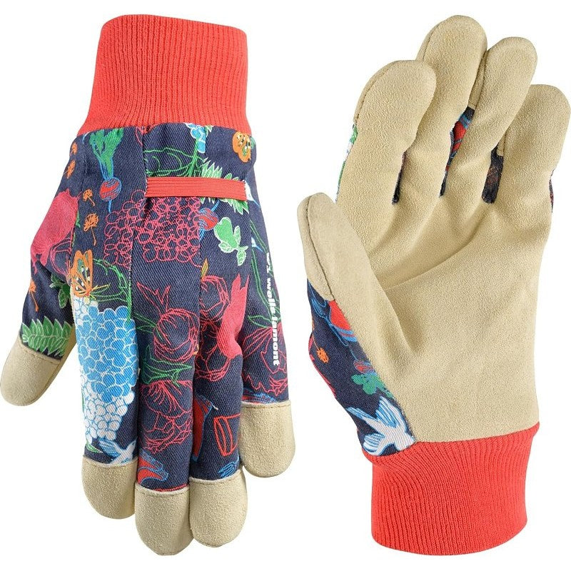 Wells Lamont 4180M-990 Gardening Gloves, Women's, M, Reinforced Thumb, Knit, Shirred, Cotton, Multi-Color
