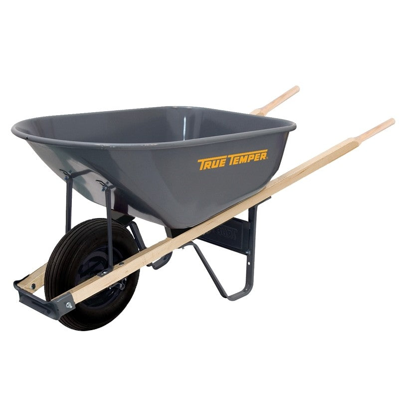 True Temper R625 Wheelbarrow, 6 cu-ft Volume, Steel, 1-Wheel, Tube Wheel
