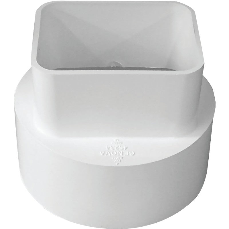 Canplas 414432BC Sewer Downspout Adapter, 2 x 3 x 4 in Connection, Hub, PVC, White