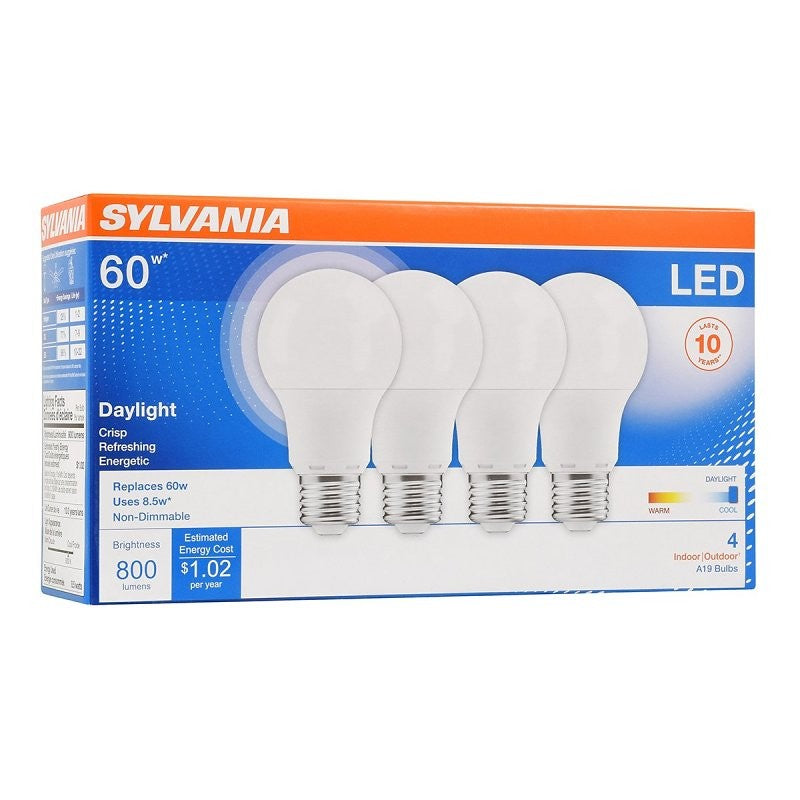 Sylvania 79284 LED Bulb, General Purpose, 800 Lumens, 8.5 W, A19 Lamp, 60 W Equivalent, E26 Lamp Base, Frosted, Daylight