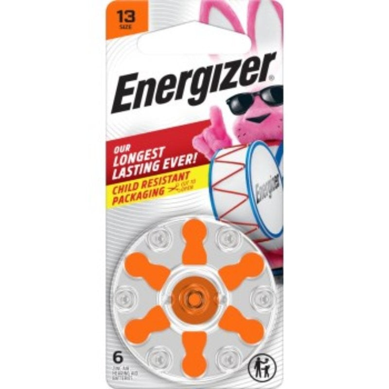 Energizer 13CR-6ENRUS Hearing Aid Battery, 1.4 V Battery, 242 mAh, Zinc-Air