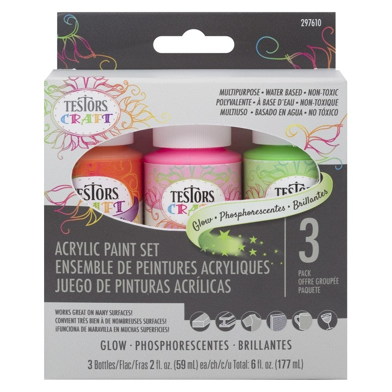 Testors 297610 Craft Paint Set, 2 oz Bottle, Includes: (1) Rockstar, (1) Alien Green, (1) Toucan Acrylic Craft Paints