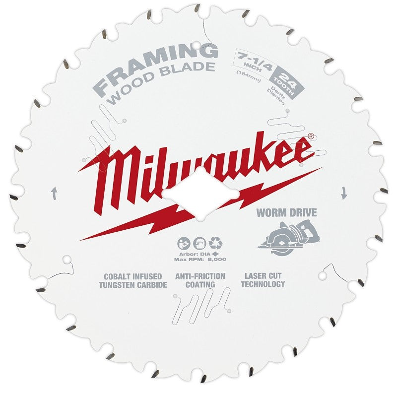 Milwaukee 48-41-0723 Circular Saw Blade, 7-1/4 in Dia, 5/8 in Arbor, 24-Teeth (Pack of 10)