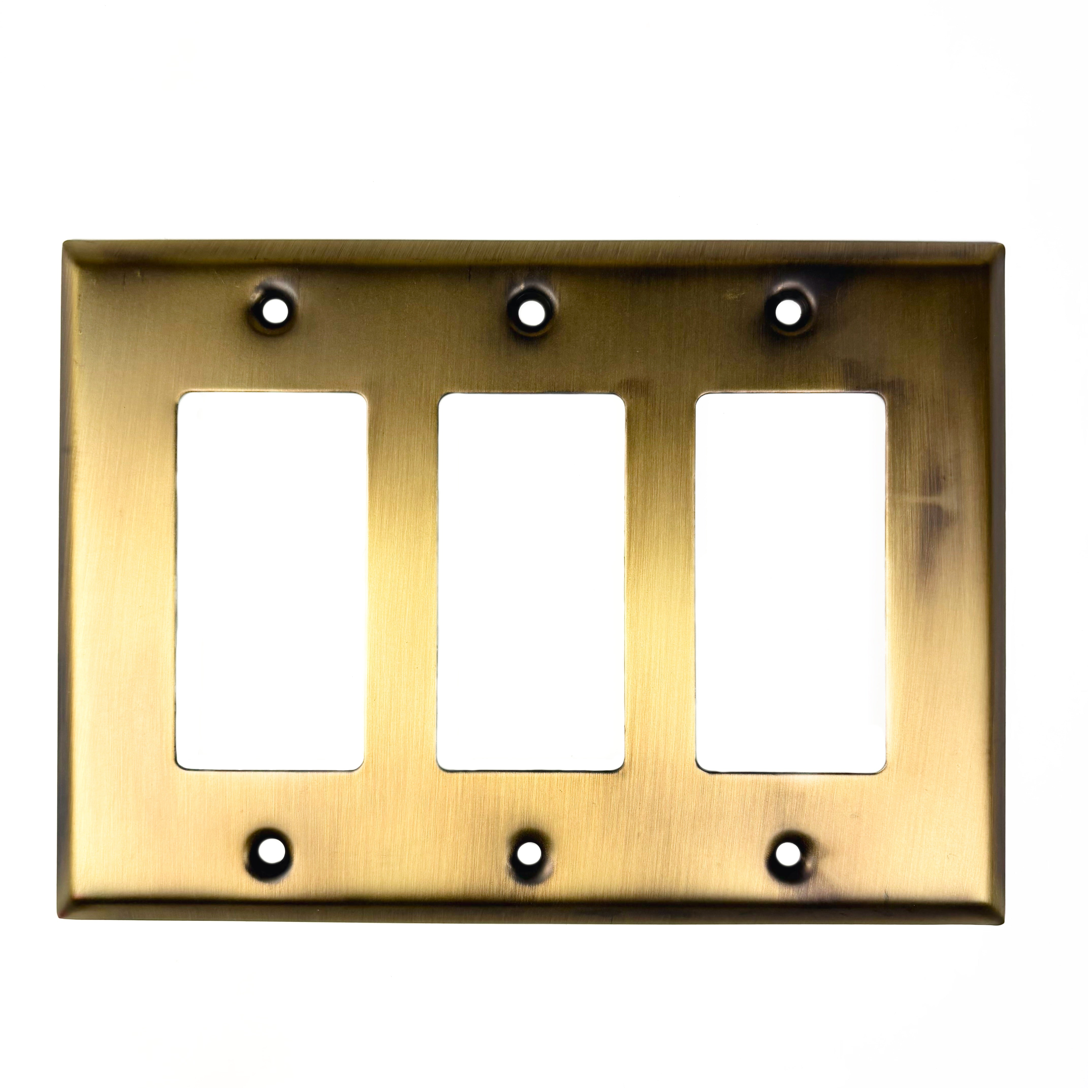 Basic Triple Rocker Or GFI Wall Plate Antique Brass