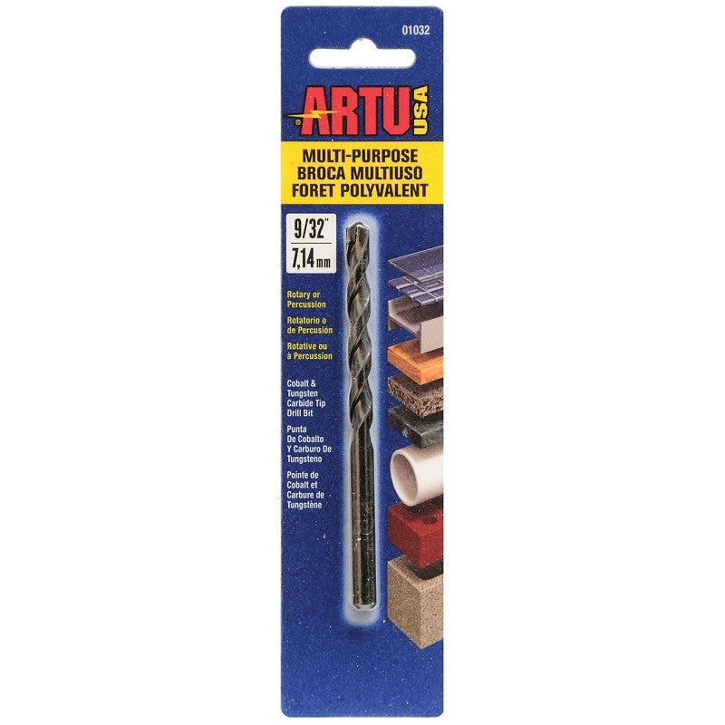 ARTU 01032 Jobber Drill Bit, 9/32 in Dia, 4-3/8 in OAL, Parabolic Flute, 9/32 in Dia Shank, Straight Shank