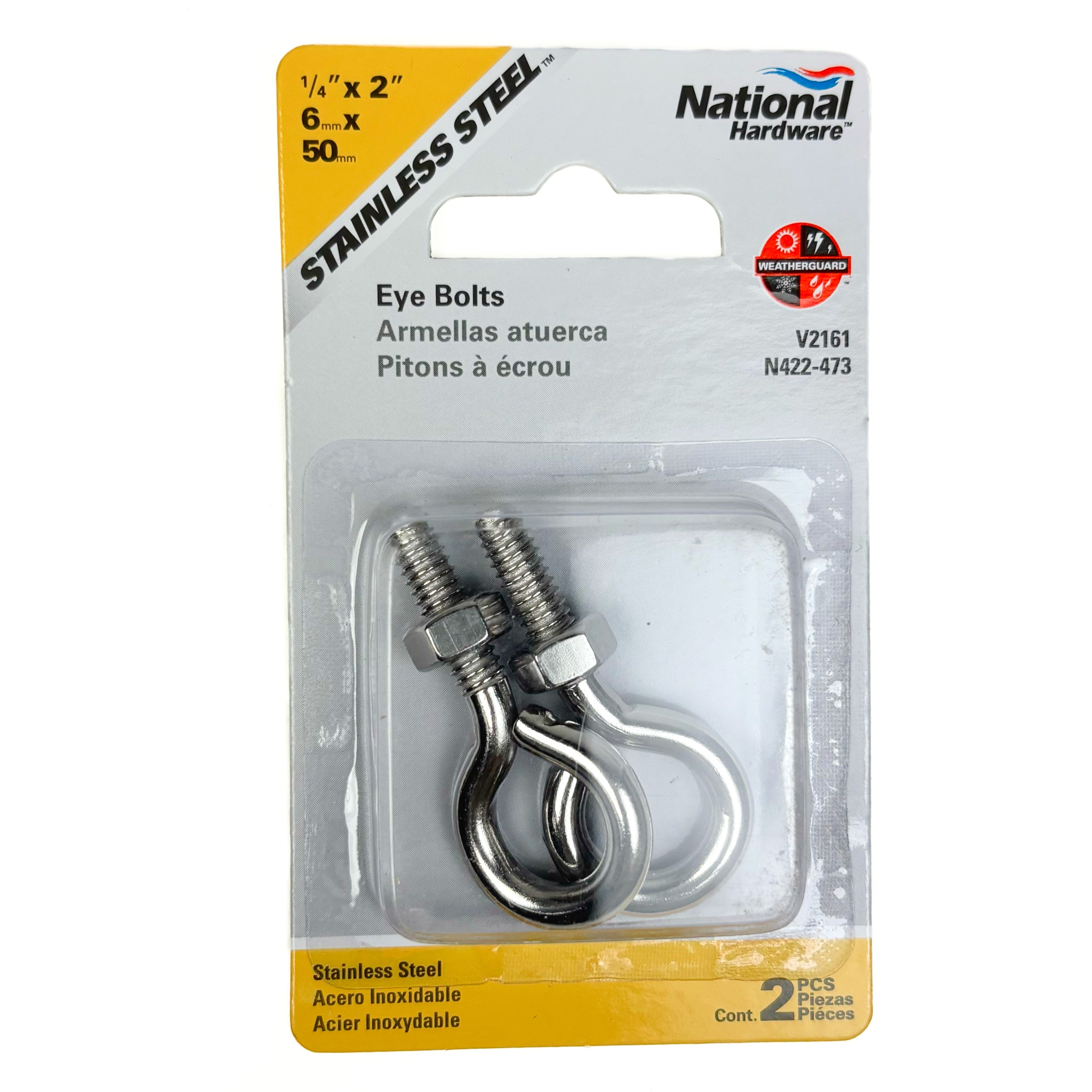 Eye Bolts 1/4 By 2 Inch Stainless Steel 2 Pack