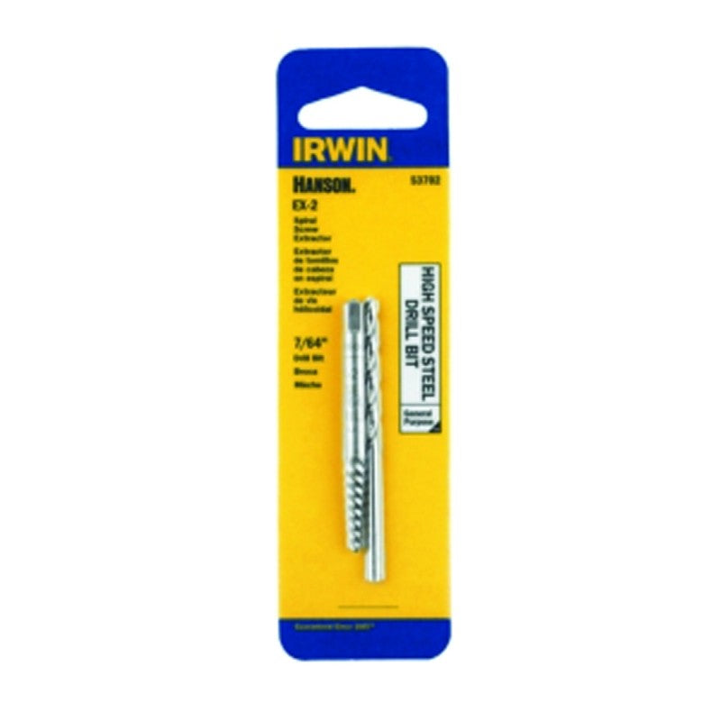 Irwin 53702 Series Extractor and Drill Bit Set, Specifications: #2 Shank, 1/4 In Drill Bit, Standard Shank, HSS