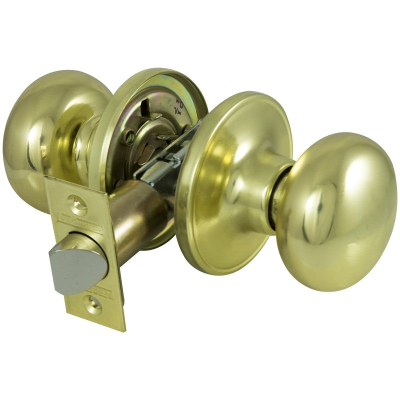 ProSource TF730V-PS Passage Knob, Metal, Polished Brass, 2-3/8 to 2-3/4 in Backset, 1-3/8 to 1-3/4 in Thick Door