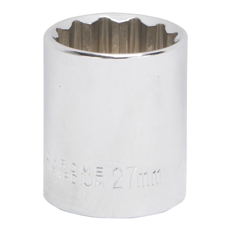 Vulcan MT6534143 Drive Socket, 27 mm Socket, 1/2 in Drive, 12-Point, Chrome Vanadium Steel, Chrome