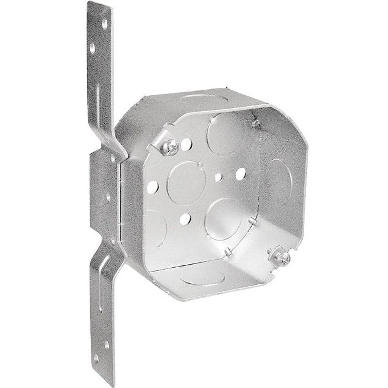 Southwire 54151-F-UPC Octagon Box, 4 in OAW, 1-1/2 in OAD, 8-Knockout, Steel Housing Material, Silver, Galvanized