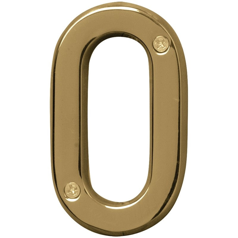 Hy-Ko Prestige Series BR-42PB/0 House Number, Character: 0, 4 in H Character, Brass Character, Solid Brass (Pack of 3)