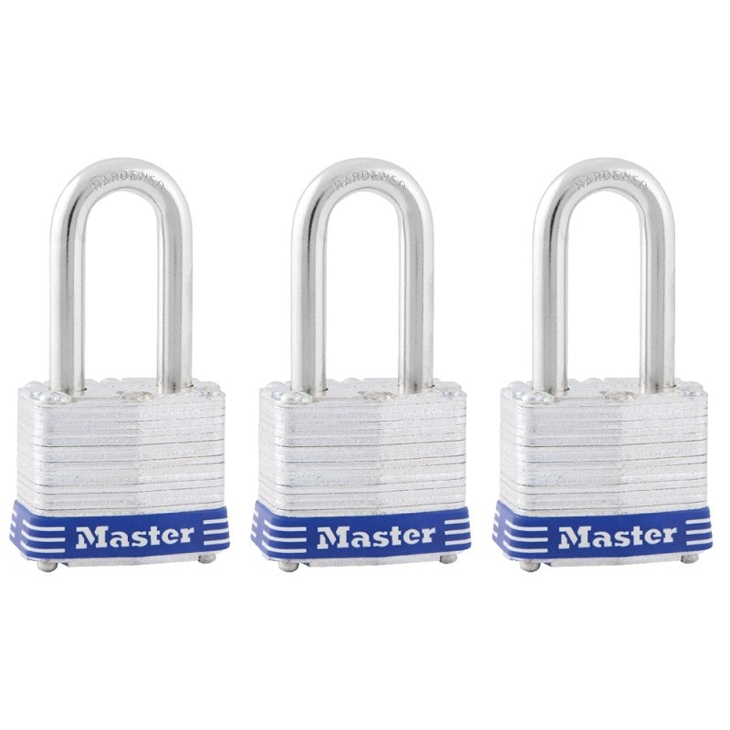 Master Lock 3TRILF Padlock, Keyed Alike Key, 9/32 in Dia Shackle, 1-1/2 in H Shackle, Steel Shackle, Steel Body