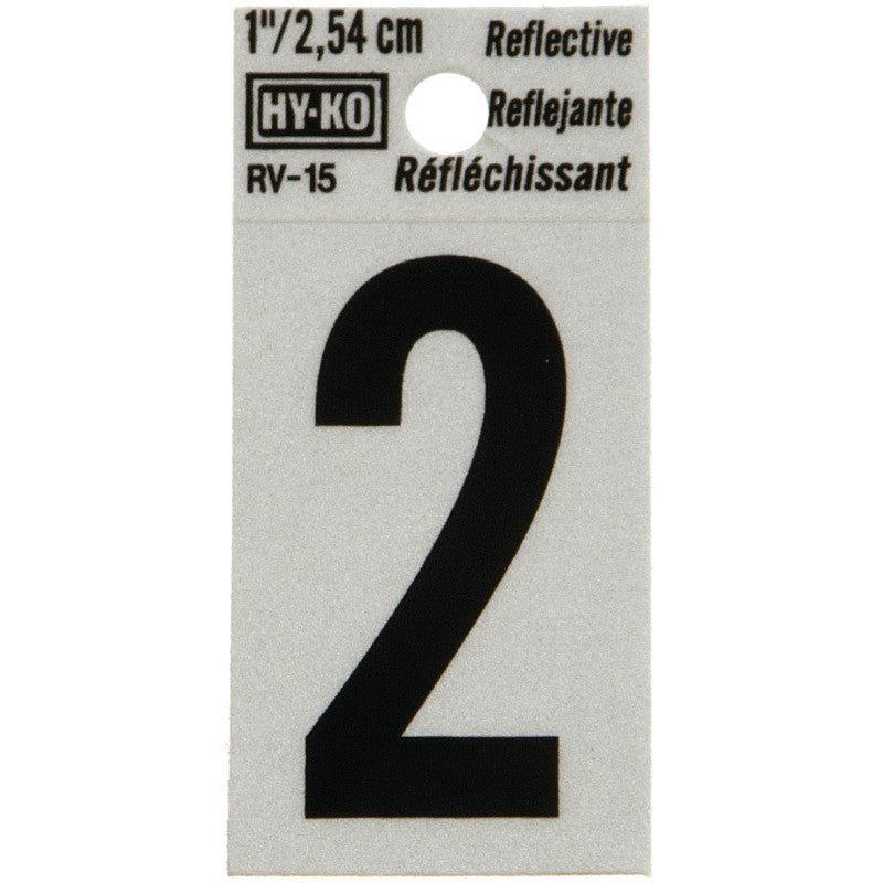 Hy-Ko RV-15/2 Reflective Sign, Character: 2, 1 in H Character, Black Character, Silver Background, Vinyl (Pack of 10)