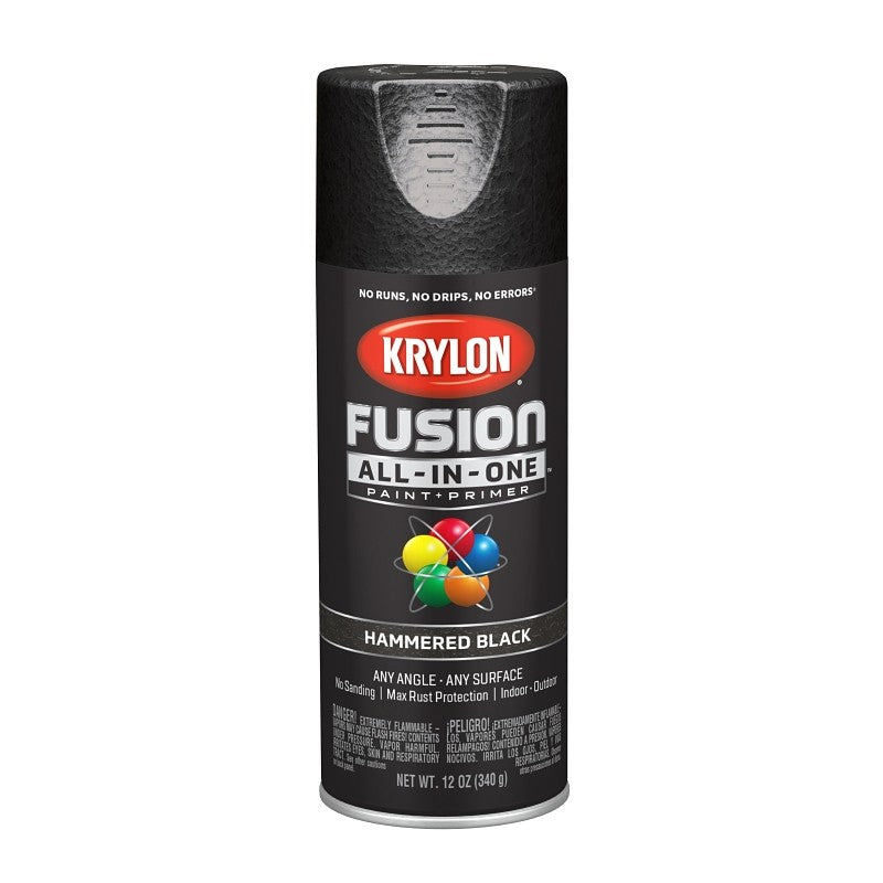 Krylon K02782007 Spray Paint, 12 oz Can, 25 sq-ft Coverage Area, Acrylic Base, Hammered, Black
