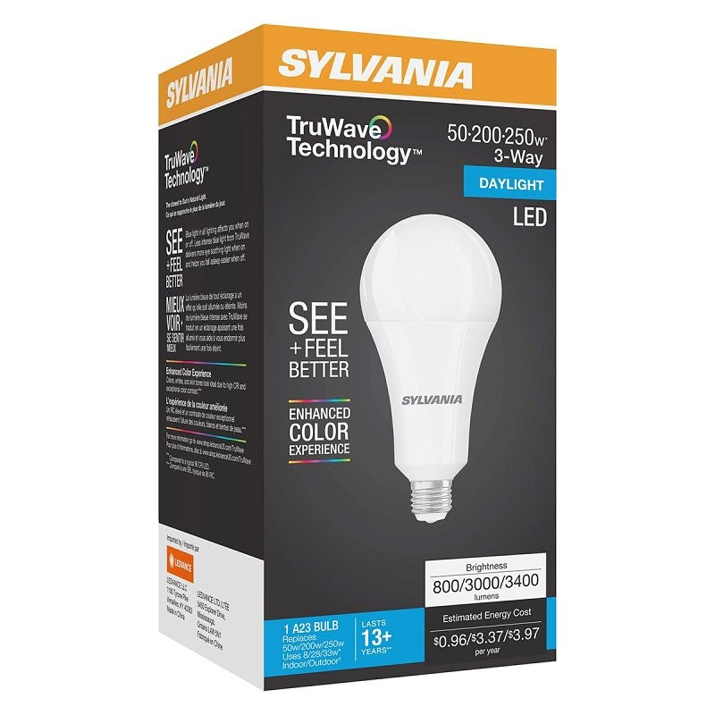 Sylvania 41930 LED Bulb, 3-Way, A23 Lamp, Daylight Light