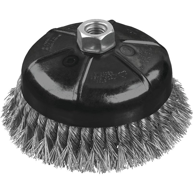 DEWALT DW4916 Wire Cup Brush, 3 in Dia, 5/8-11 Arbor/Shank, 0.02 in Dia Bristle, 1-1/8 in L Bristle Trim