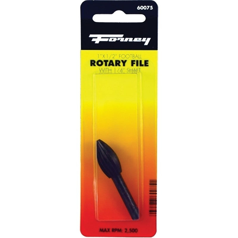 Forney 60075 Football Shaped Rotary File, 1/2 in Dia Cutting, 1/4 in Dia Shank, Steel