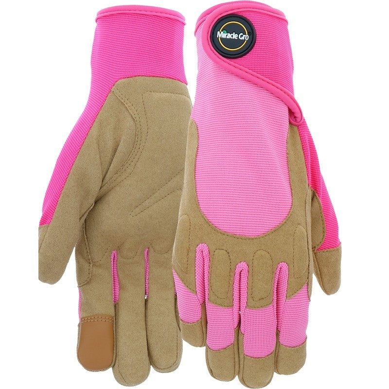 Miracle-Gro MG86208/WSM High-Dexterity High-Performance Gloves, Women's, S/M, 3-3/4 in L, Reinforced Thumb, Pink