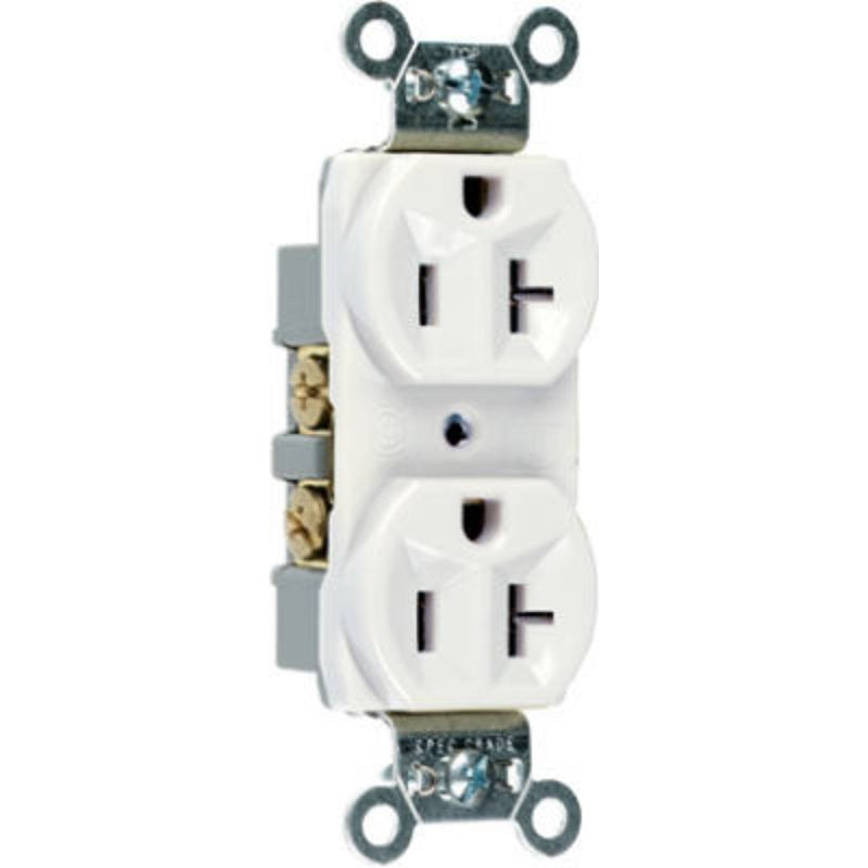 Legrand CR20W Duplex Receptacle, 2 -Pole, 20 A, 125 V, Side Wiring, NEMA: 5-20R, White