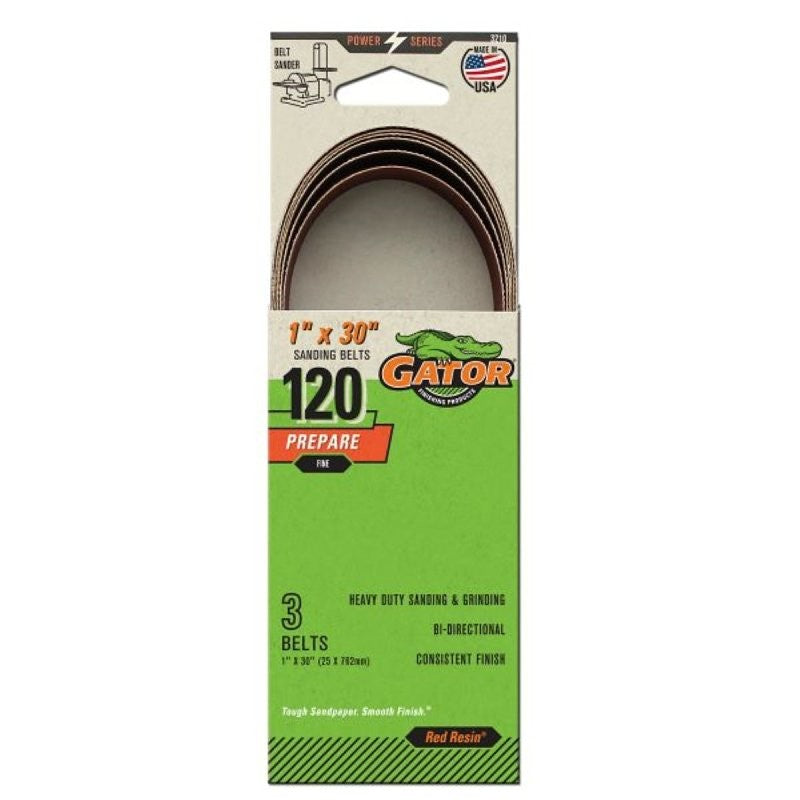 Gator 3210 Sanding Belt, 1 in W, 30 in L, 120 Grit, Fine, Aluminum Oxide Abrasive