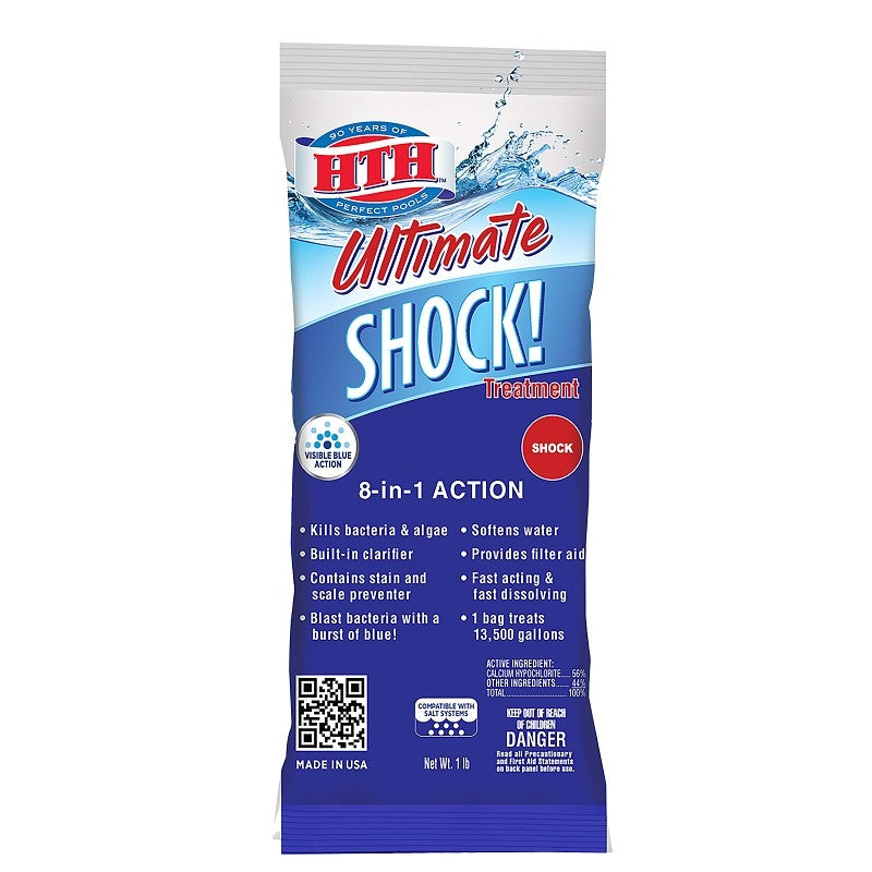 HTH Ultimate 52027 Shock Treatment, Powder, Chlorine-Like, 1 lb Pouch (Pack of 15)