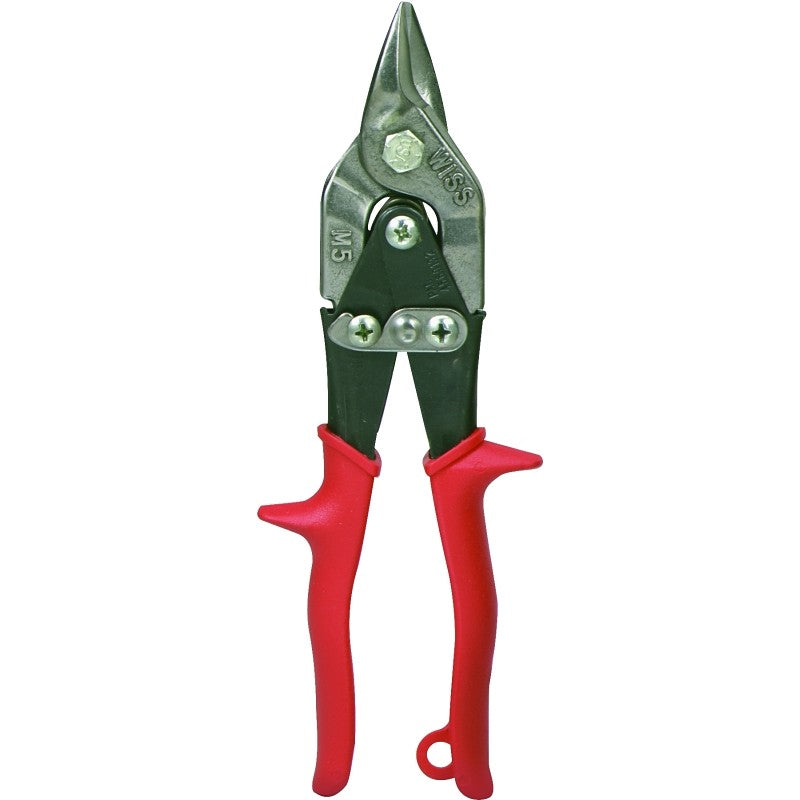 Crescent Wiss M5R Aviation Snip, 9-1/4 in OAL, Straight Cut, Molybdenum Steel Blade, Textured Handle, Red Handle