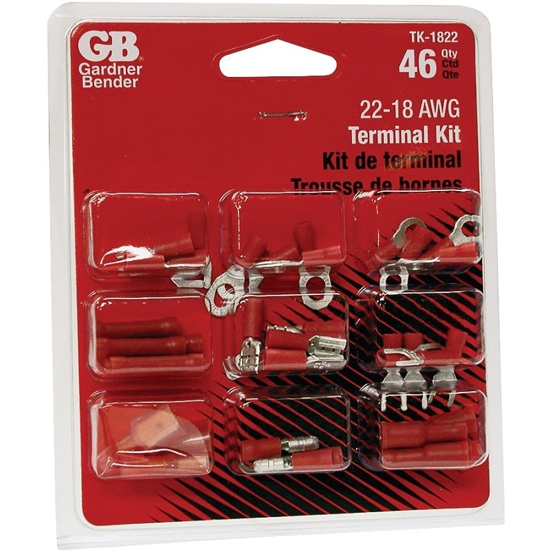 Gardner Bender TK-1822 Terminal Lug Kit, Includes: (10) Ring Terminals, (10) Spade Terminals, (10) Female Disconnects